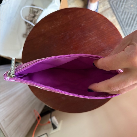 2 for $15 sale; Clinique make-up travel bag purple white abstract stripes - Picture 3 of 3